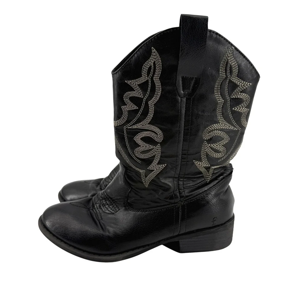 Frye‎ and Co Bailey Stitch Kids Black Western Cowboy Boots Size 4 Zip Up OAB-01